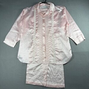 Christian Dior Saks Fifth Avenue Pink Satin Pajama Set Lace Trim Made in USA L